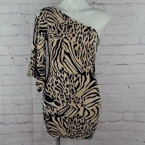 VENUS Leopard Print Mini Dress. Size Extra Small. One Shoulder